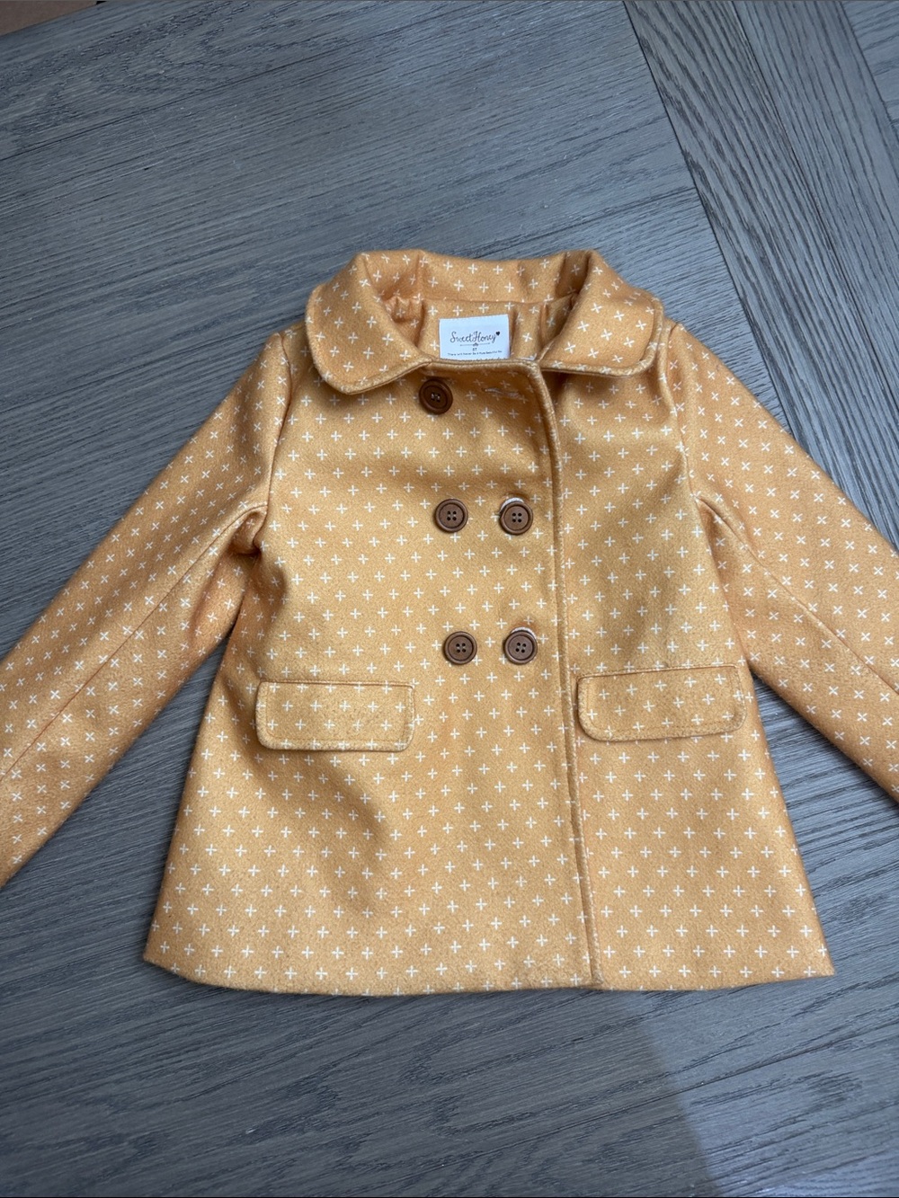 SweetHoney Girls' Double-Breasted Mustard Pea Coat